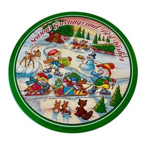 Vintage 1990 Keebler Elves Christmas Cookie Tin Winter Scene Holiday Collectible